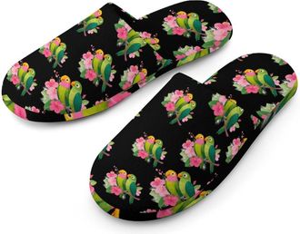 Generic Parrots Tropical Flowers Mens Cozy Memory Foam Slippers Warm Cotton House Shoes Comfy Slipper for Indoor Outdoor