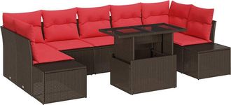 vidaXL Set Divano Da Giardino 8 Pz 7-numero Di Posti Marrone E Rosso Vidaxl