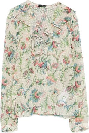 Etro Top met ruches en bloemenprint - Beige