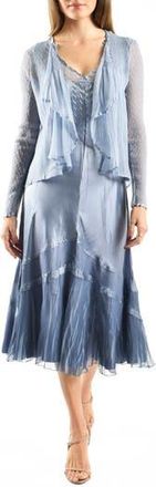 Komarov Tiered Charmeuse & Chiffon Cocktail Dress with Jacket in Persian Violet Blue Ombre at Nordstrom Rack, Size Small