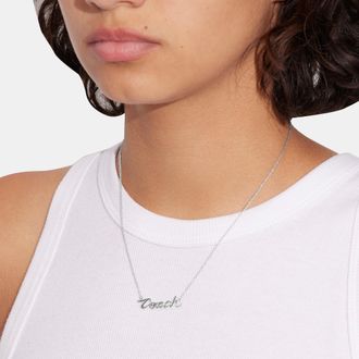 Coach Womens Script Necklace - Silver Metal - One Size