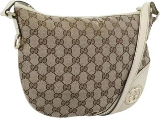 Gucci Pre-owned Vintage GG Canvas Shoulder Bag - Dames - Vintage Schoudertas - Beige - ONE Size - Leer - Vintage