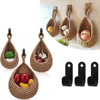 OEM Cesto Colgante Para Frutas Y Verduras - Juta Natural Tejido A Mano - Ventilado - 30x15x25 Cm - 1 Unidad