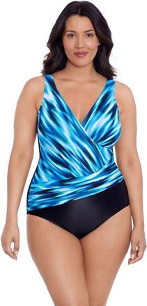 Trimshaper Addison Surplice One-Piece Control Swimsuit in Rainwashed Ikat at Nordstrom, Size 14