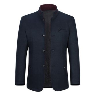 AlltheMen Heren korte slim fit jas met opstaande kraag Business Casual wollen overjas blauw