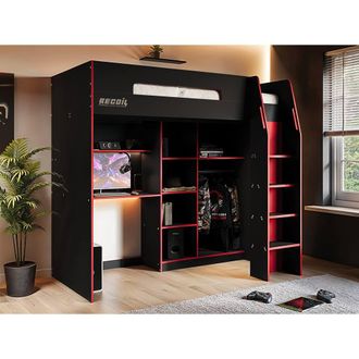 Flair Summit Gaming High Sleeper with Wardrobe Black | Size: Single