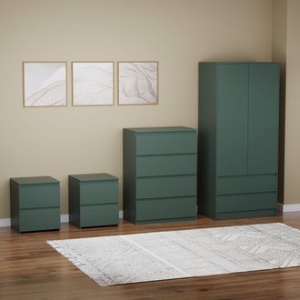Home Discount Vida Designs Denver 4Pc Bedroom Set(2 Bedside, 4 Drawer Chest, Wardrobe) in Green