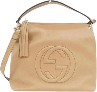 Gucci Pre-owned Leren Schoudertas - Dames - Vintage Handtas - Beige - ONE Size - Leer - Vintage