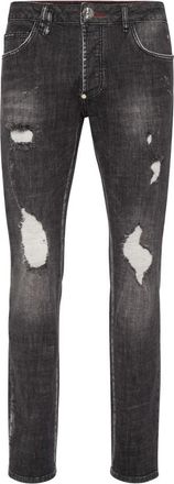 Philipp Plein Denim Broeken Super Straight Cut Skull&Bones - Heren - Slim Fit Jeans - Grijs - W30 - Denim - Jeans
