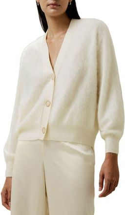LilySilk Hestia Button Front V Neck Cardigan in White at Nordstrom, Size Medium
