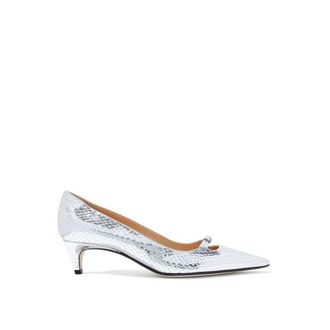 Sergio Rossi Silver Calfskin Mid Heel Womens Pumps