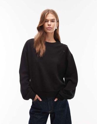 Asos Felpa morbidissima nera con bottoni sulle spalle-Nero