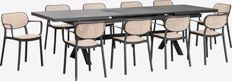 Sklum Set De Mesa Rectangular 240-300x100 Cm Extensible Karena Y 10 Sillas De Comedor Apilables Con Reposabrazos Omara Sklum