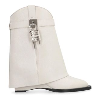 Givenchy Schoenen, Dames, Wit, 41 EU, Leer, Shark Lock Cowboy Enkellaarsjes
