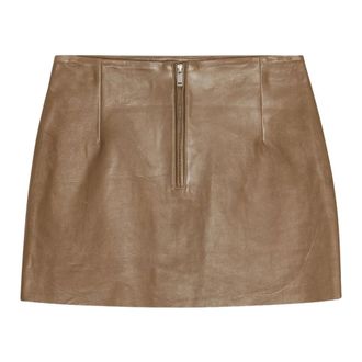 Remain Short Skirts, female, Beige, Size: XS Leather Mini Skirt with Zip Closure