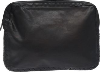 Bottega Veneta Intrecciato Black Leather Clutch Bag (Pre-Owned)