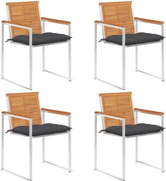 vidaXL Vidaxl - Sillas De Jard&iacute;n Y Cojines 4 Unidades Madera Maciza De Acacia