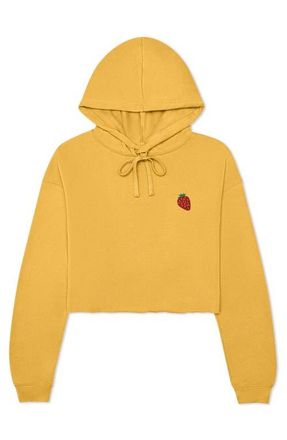Dalix Strawberry Cropped Fleece Hoodie in Heather Mustard at Nordstrom, Size Xx-Large