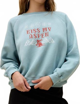 Daydreamer Kiss My Aspen Raglan Sweatshirt In Blue