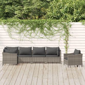 vidaXL Set De Muebles De Jard&iacute;n 6 Pzas Y Cojines Rat&aacute;n Sint&eacute;tico Gris Vidaxl