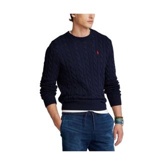 Ralph Lauren Round-neck Knitwear, male, Blue, Size: XS Crewneck Sweater in Navy Blue