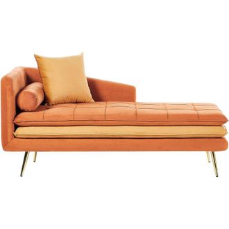 Beliani Beliani - Chaise Longue De Terciopelo Naranja Dorado Izquierdo Cojines Gonesse