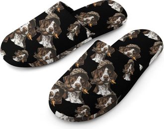 Generic Shorthaired Pointer Dog Duck Hunting Flannel Mens Slip-on Slippers Winter Warm House Shoes with Rubber Sole for Home Hotel