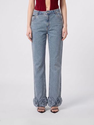 Philipp Plein Jeans straight a vita media in denim con ricamo floreale