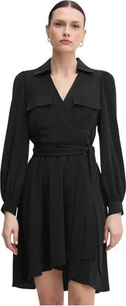 DKNY Jurk met lange mouwen en kraag- getailleerd met zakken - Dames - Korte kleedjes - Zwart - 3XS - Leer - Kleedjes