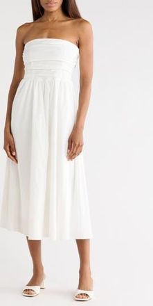 Wayf Ruched Strapless Midi Dress in Ivory at Nordstrom Rack, Size X-Small