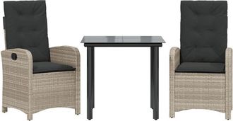 vidaXL Set Comedor De Jard&iacute;n 3 Pzas Cojines Rat&aacute;n Sint&eacute;tico Gris Claro Vidaxl