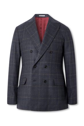 Brunello Cucinelli Checked Double-Breasted Cashmere and Virgin Wool-Blend Suit Jacket