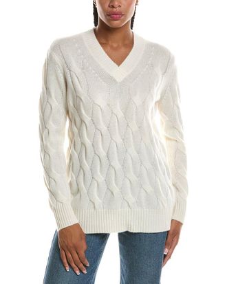 Fort&eacute; Cashmere Long Cable V-Neck 100% Cashmere Sweater