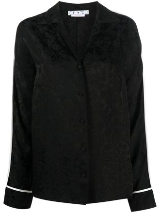 Off-white Blouse met bloemenjacquard - Zwart