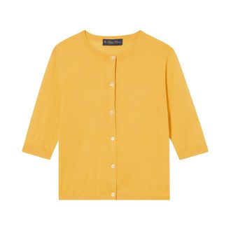 Brooks Brothers Zijdeblendvest - Dames - Vesten - Geel - L - Katoen - Truien & Vesten