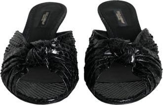 Dolce & Gabbana Black Leather Heels Slides Sandals Womens Shoes