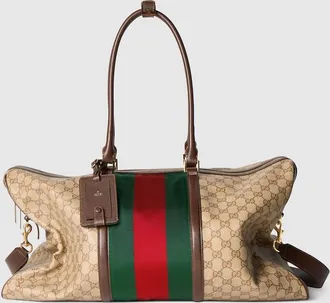 Gucci Medium GG Duffle Bag With Web, Beige, Original GG Fabric