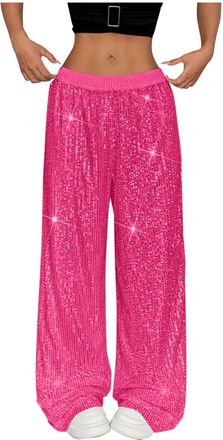 Generic Sequin Sparkly Pants for Women Uk Glitter Shiny Trousers Metallic Party Club Festival Porm, Ladies Elegant Elegant Waist, Wide Leg Palazzo Wedding Bli
