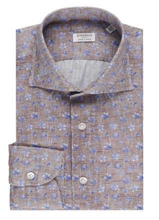 Borriello Brown Floral Print Linen Shirt