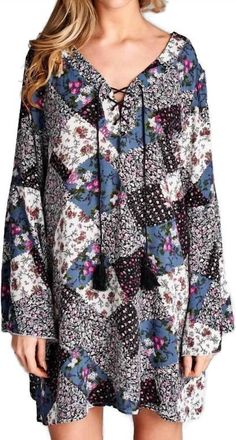 Velzera Floral Patchwork Print Mini Dress In Grey