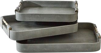 Tozai Home Home Set Of 3 Shagreen Rectangle Trays