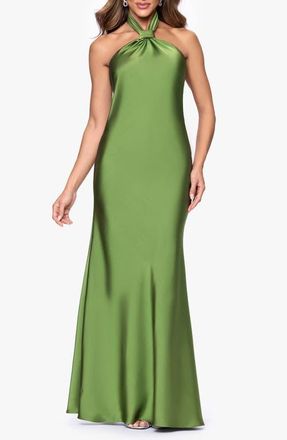 Betsy & Adam Satin Halter Dress in Moss at Nordstrom, Size 14