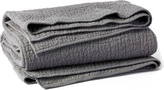 Coyuchi Pebbled Handstitched Organic Cotton Quilt in Slate at Nordstrom, Size Full