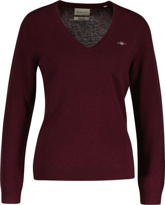 GANT V-Ausschnitt-Pullover GANT EXTRAFINE LAMBSWOOL V-NECK, Damen, Gr. S, plum wine, Strick, Obermaterial: 90% Wolle, 10% Polyamid, V-Ausschnitt, Rippb&uuml;ndc