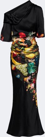 Dries Van Noten Abito lungo in raso di seta con stampa