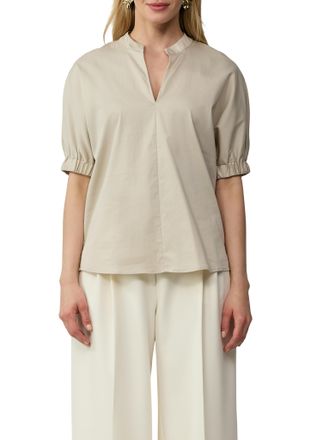 s.Oliver Black Label Kurzarmbluse S.OLIVER BLACK LABEL, Damen, Gr. 34, beige (sand), Obermaterial: 71% Baumwolle, 25% Polyamid, 4% Elasthan, unifarben, regular fit taillen