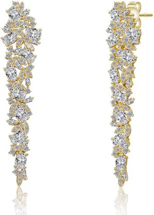 Rachel Glauber 14K Gold Plated with Clear Cubic Zirconia Linear Formal Dangle Earrings