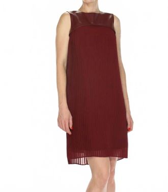 Joseph Ribkoff Pleated Faux Leather Trapeze Mini Dress In Merlot
