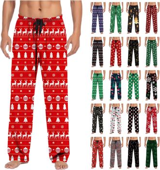 Generic Christmas Pyjama Bottoms for Men Drawstring Elasticated Waist Xmas Sleep Lounge Pants Funny Graphic Soft Comfy Christmas Pajama Trousers Holiday Loung