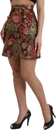 Dolce & Gabbana Womens Maroon Floral Jacquard A-Line Mini Skirt